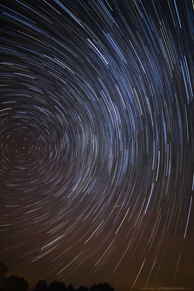 Stars trail more when they are AWAY from the celestial pole (the point of rotation)