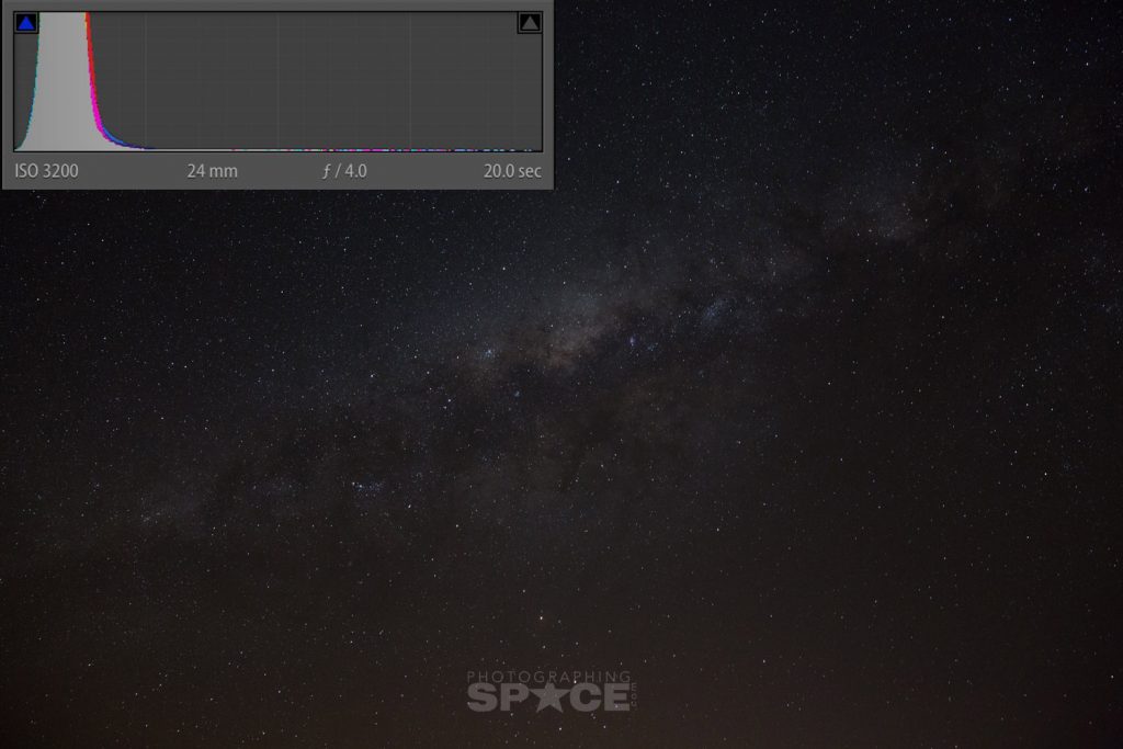 Milky Way and Histogram f/4 ISO3200 20s, Photo: Cory Schmitz
